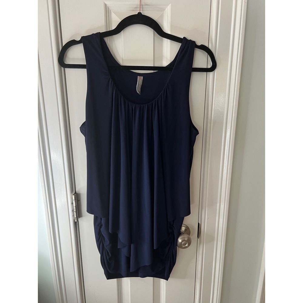 Last Tango Navy Blue Draped Front Sleeveless Top Style 426 Made in USA Womens XL